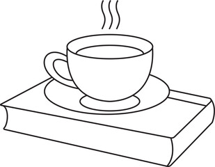 Coffee cup on a book line art vector icon.