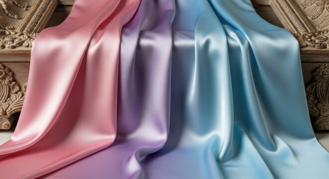 Luxurious Silk Fabric Displaying a Sheen of Soft Pastel Colors with Elegant Draping