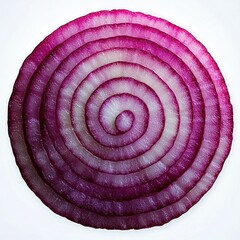 close-up of a thin red onion slice with concentric purple rings and translucent layers, fresh and mesmerizing minimal texture