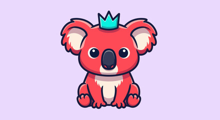 Obraz premium Adorable Red Koala with Crown Cartoon Illustration.