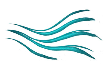 Glittering turquoise paint strokes creating dynamic flowing waves on transparent background