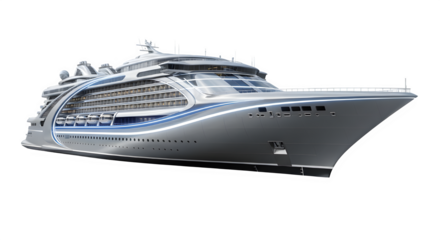 Luxury cruise ship isolated on transparent background is ready for a voyage on the ocean