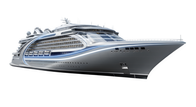Luxury cruise ship isolated on transparent background is ready for a voyage on the ocean