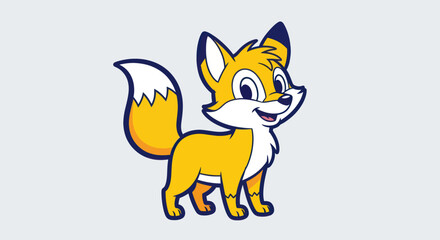 Obraz premium Cute Cartoon Fox Standing with a Friendly Expression and Fluffy Tail.