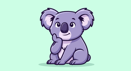 Obraz premium Cute cartoon koala sitting and thinking with a thoughtful expression.