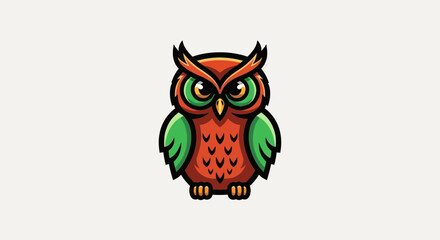 Obraz premium Cute cartoon owl illustration with vibrant colors and detailed feathers.