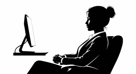Silhouette of a Businesswoman Working at Her Computer.