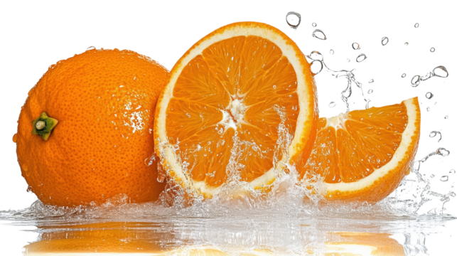 Orange Fruit Splash isolated on a transparent background