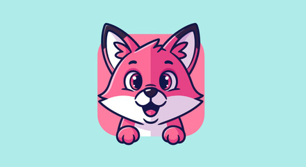 Obraz premium Cute pink fox cartoon character smiling with joy and happiness.