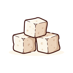 Three light brown sugar cubes stacked on a white background in a simple illustration.