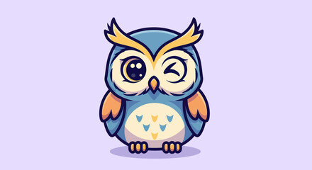 Fototapeta premium Cute Winking Owl Cartoon Illustration Adorable Bird Character.