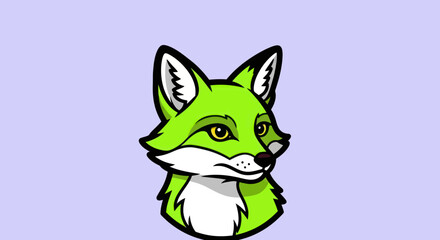 Fototapeta premium Green fox illustration with detailed features and a focused gaze on a light purple background.