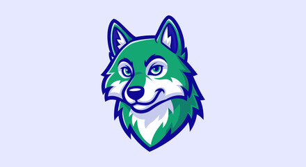 Fototapeta premium Green Wolf Head Illustration with Blue and White Accents.