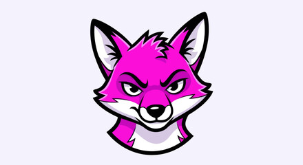 Fototapeta premium Pink fox head illustration with intense focused expression and sharp features.