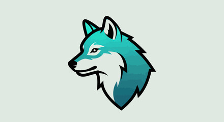 Obraz premium Striking turquoise and white wolf head illustration with piercing red eyes.