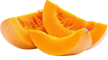 Orange pumpkin slices with seeds isolated on a transparent background