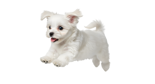 Happy Maltese Puppy Running on White Background