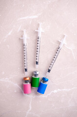 Single Use Syringes With Glass Vials with Various Labels