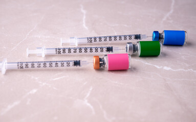 Single Use Syringes With Glass Vials with Various Labels