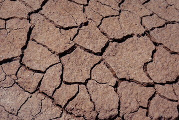Cracked, dried red muddy clay ground