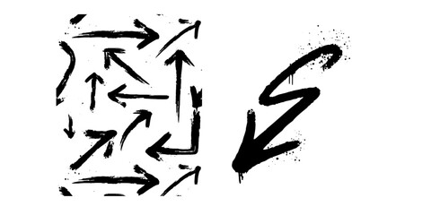 Set of black arrows. Hand drawn, calligraphy, icon set.