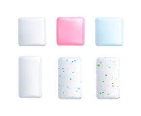 Six different colorful and patterned small rectangular objects arranged in two rows against a Transparent PNG  background