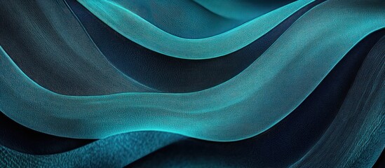 layered flowing teal ribbons and textured wave-like fabric on a dark blue background conveying calm serenity