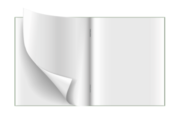 Blank open book with turning pages and white paper ideal for copy space and design elements on a Transparent PNG background