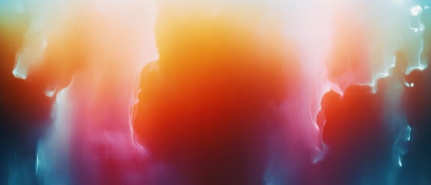 Ethereal glowing abstract color wash with warm orange center, cool blue edges and fluid light streaks conveying a dreamy atmospheric mood