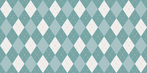 Seamless vector pattern green white argyle diamond check background textile repeat classic preppy stitched fabric design traditional geometric winter cozy golf vintage abstract apparel decoration