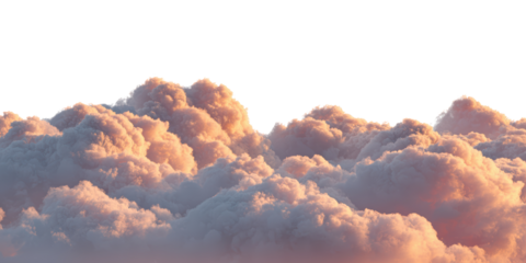 Orange and pink clouds on transparent background, warm sunset element for commercial design projects, website banner and print media

