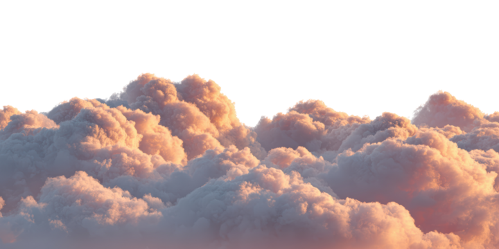 Orange and pink clouds on transparent background, warm sunset element for commercial design projects, website banner and print media

