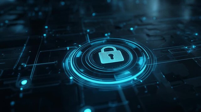 High-tech digital lock symbol on circuit board background for cybersecurity and technology concepts