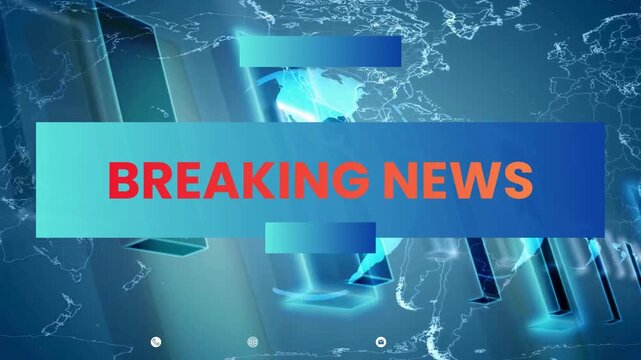 A futuristic blue-themed breaking news animation featuring digital patterns, smooth transitions, and glowing visual elements. Ideal for global news updates, broadcast segments, live streams, online jo