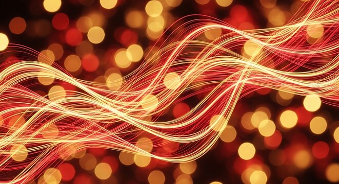Abstract Warm-Toned Waves with Bokeh Lights