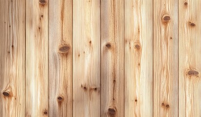Fototapeta premium Vertical light wooden planks with visible knots and warm natural grain creating a rustic cozy wooden panel texture