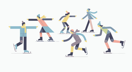 Illustration of people ice skating on a white background.