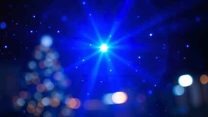 Naklejka premium Shining Star in a Celestial Realm: Luminous Light Streaks in Blue Space Scene