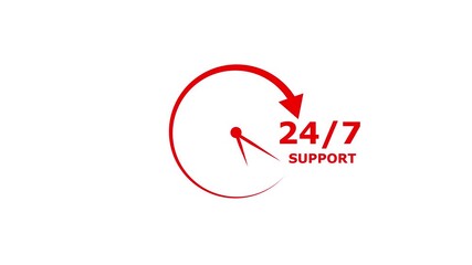 24 hours service symbol animation . 24 hours and 7 days customer support concept. - Powered by Adobe