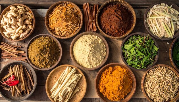 spices in a wooden bowl - Powered by Adobe