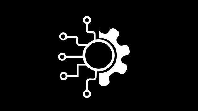 Ai technology icon animation. Animated line half cogwheel with digital data streaming. Loop HD video with alpha channel, 