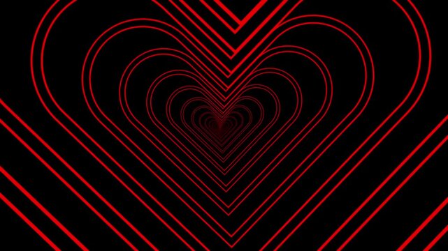 Infinite Red Heart Tunnel Abstract animation Background With Black Backdrop love. Endless red heart tunnel, abstract motion, black background, glowing love-themed animation, romantic visuals,