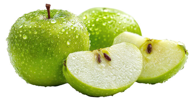 Fresh green apples glistening with water droplets - Powered by Adobe