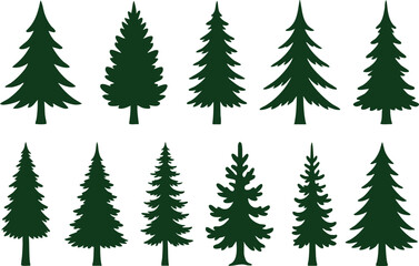 Christmas pine tree silhouette vector set