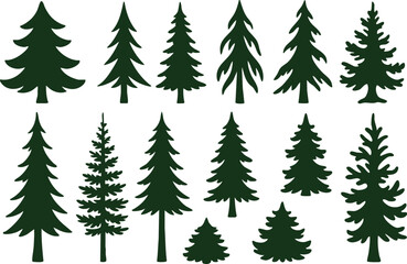 Winter pine silhouette vector set
