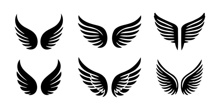 collection of wing doodles in silhouette style