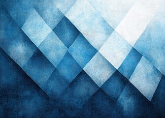 layered blue geometric composition of overlapping textured squares and diamonds in a diagonal pattern conveying calm and contemplative mood