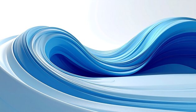 An abstract, flowing blue wave design with shades from light to deep, creating a dynamic and fluid effect against a white background - Powered by Adobe