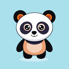 Fototapeta premium Illustration of a delightful panda bear standing on a light blue background, showcasing its cute features and joyful expression in a cartoon style