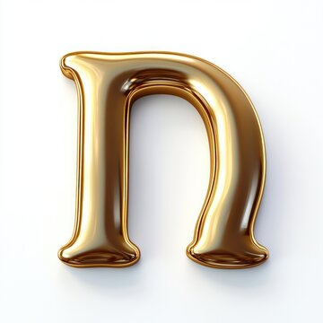 gleaming gold metallic lowercase letter n on white background conveying luxury and elegance